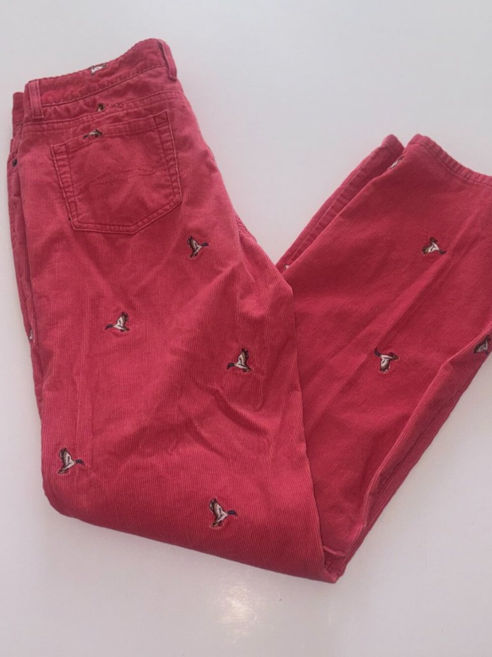 Women's VINTAGE L.L. Bean Mallard Duck Embroidered Corduroy Pant Salmon size 12T - Picture 9 of 16
